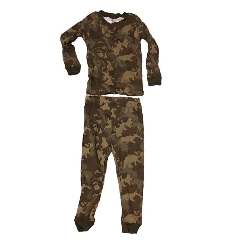 CARTER'S Pajama Set Baby Size 24 Months Green Brown Dinosaur Print